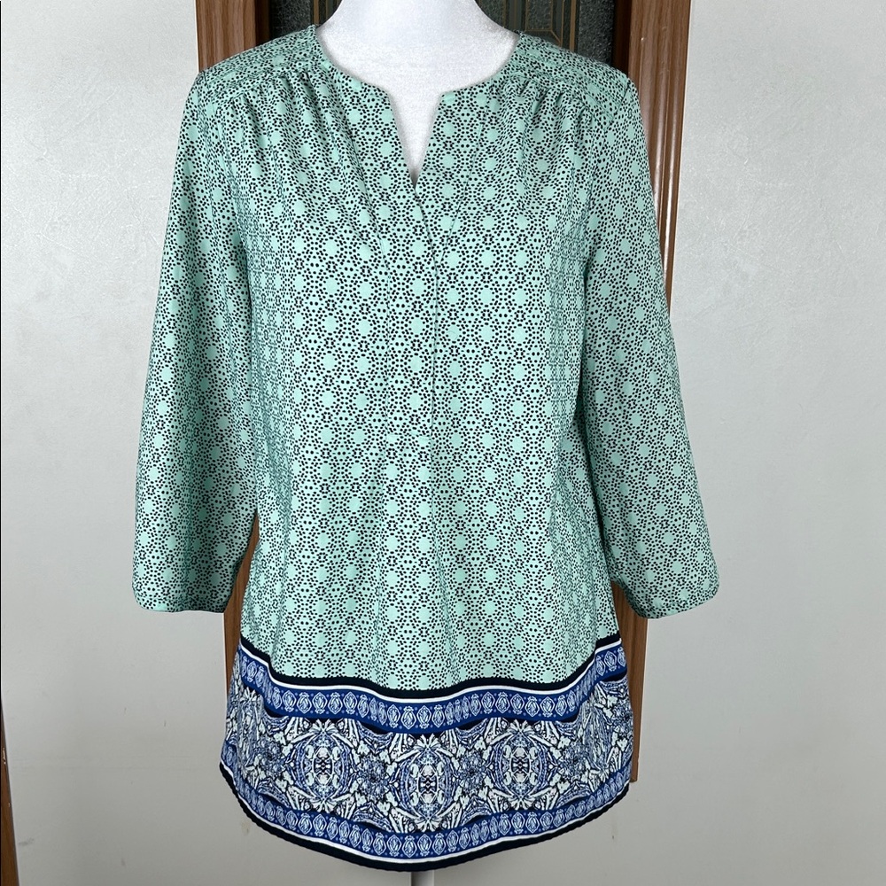 Croft & Barrow Blouse Small Blue Green 3/4 Sleeve Casual Top